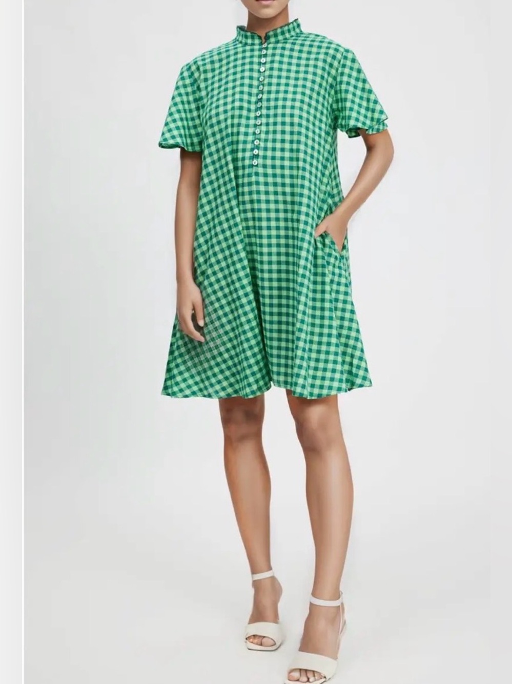 Kinga Csilla Minty Mini Dress in green gingham